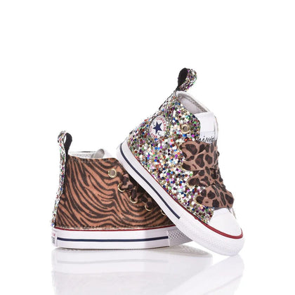 Converse Baby Tiger Rainbow Chuck Taylor Hi Animalier, Glitter