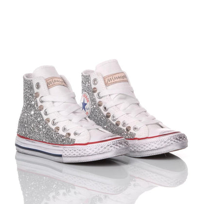 Converse Junior Glitter Silver Chuck Taylor Hi Glitter