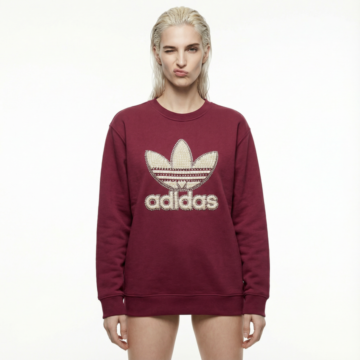 Burgundy Adidas Crewneck Sweatshirt Pearls & Swarovski