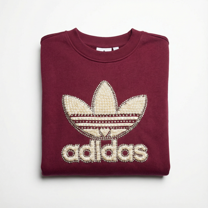Burgundy Adidas Crewneck Sweatshirt Pearls & Swarovski