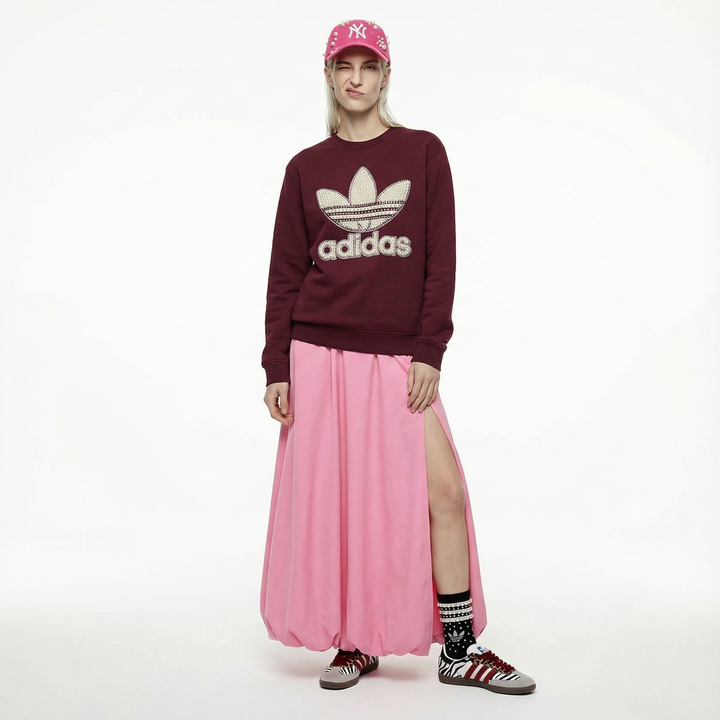 Burgundy Adidas Crewneck Sweatshirt Pearls & Swarovski