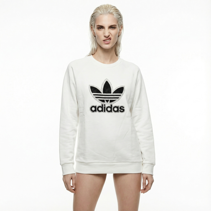 White Adidas Crewneck Sweatshirt with Swarovski Crystals