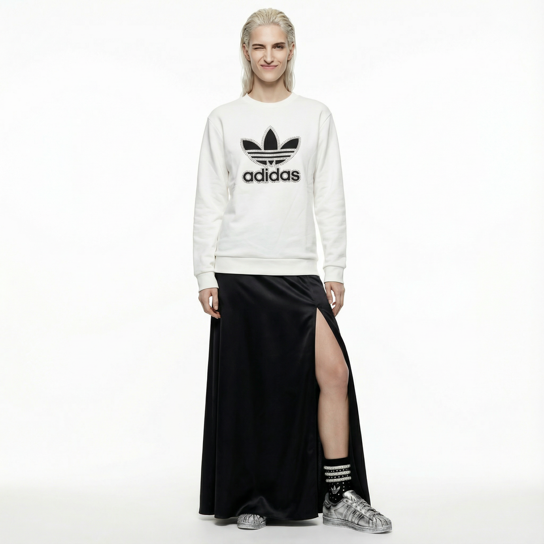 White Adidas Crewneck Sweatshirt with Swarovski Crystals