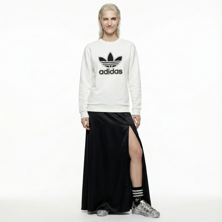 White Adidas Crewneck Sweatshirt with Swarovski Crystals