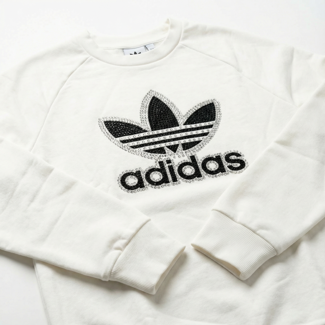 White Adidas Crewneck Sweatshirt with Swarovski Crystals