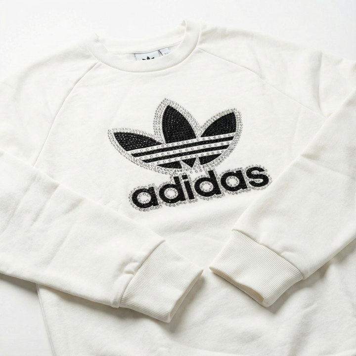White Adidas Crewneck Sweatshirt with Swarovski Crystals