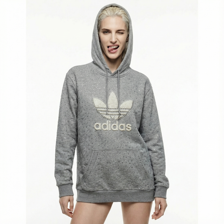 Grey Adidas Hoodie Pearls & Swarovski