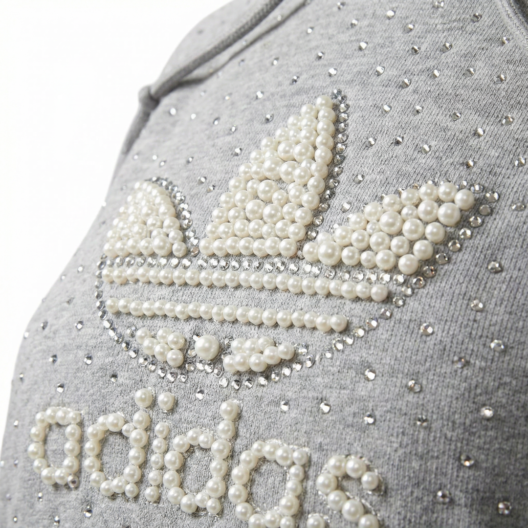 Grey Adidas Hoodie Pearls & Swarovski