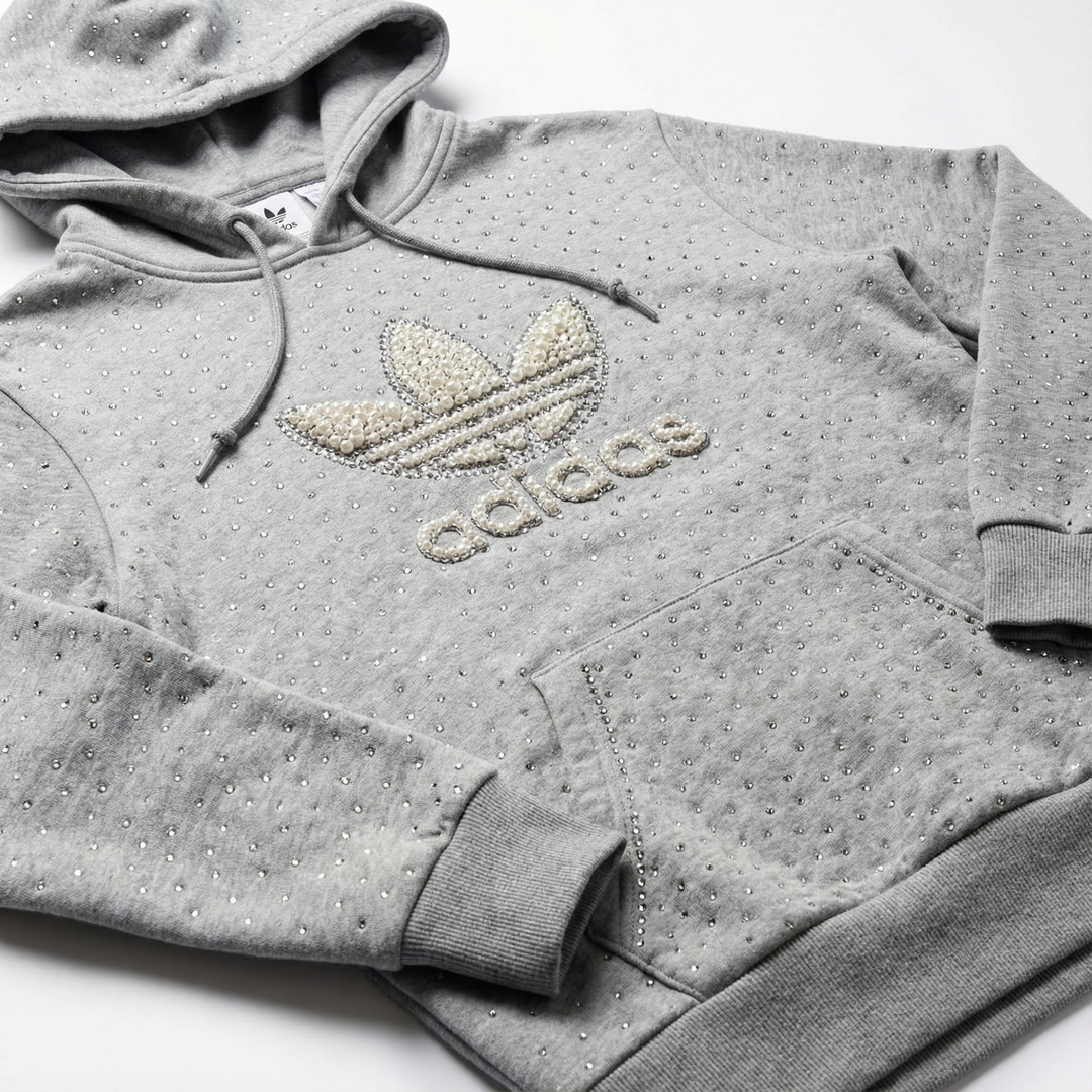 Grey Adidas Hoodie Pearls & Swarovski