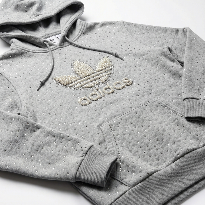 Grey Adidas Hoodie Pearls & Swarovski