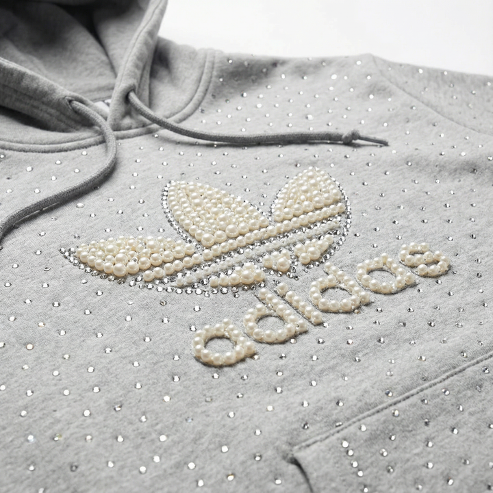 Grey Adidas Hoodie Pearls & Swarovski