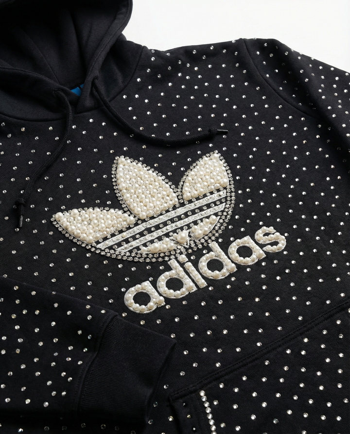 Black Adidas Hoodie with Full Swarovski Crystals