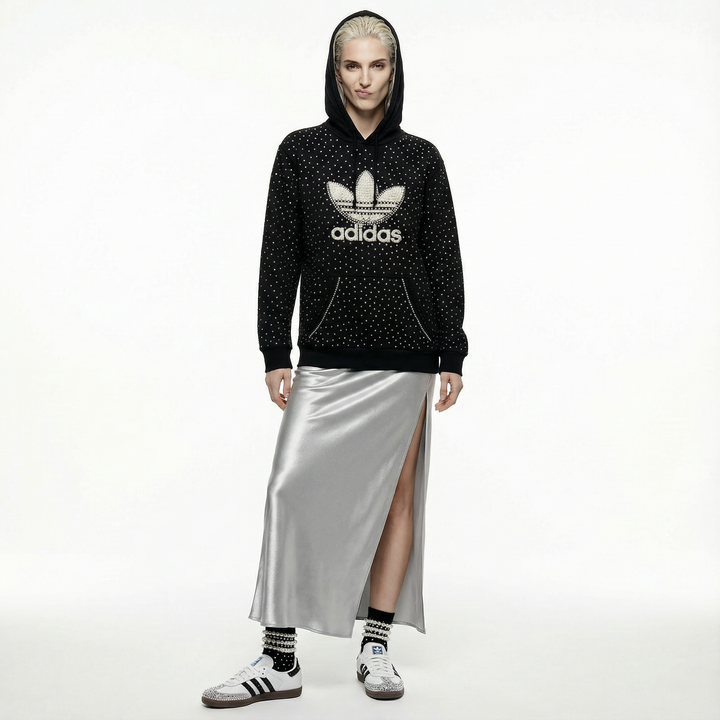 Black Adidas Hoodie with Full Swarovski Crystals