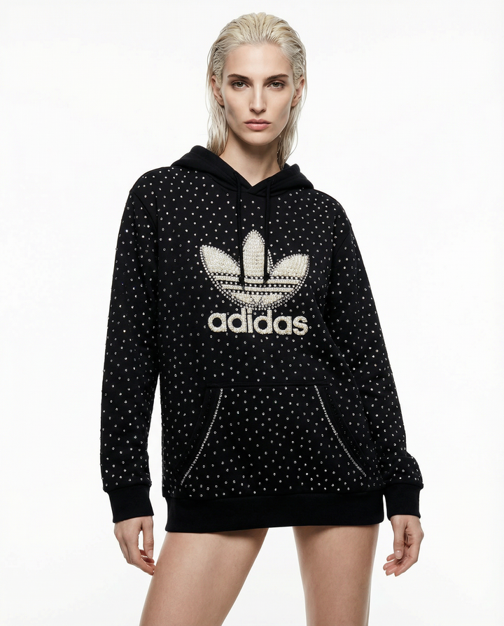 Black Adidas Hoodie with Full Swarovski Crystals