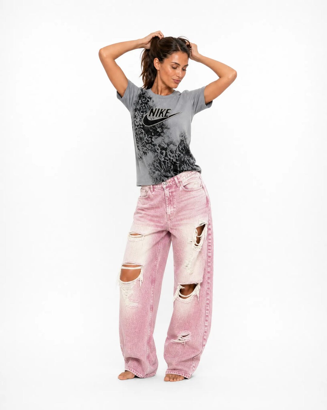 T-SHIRT NIKE FLOWER GREY