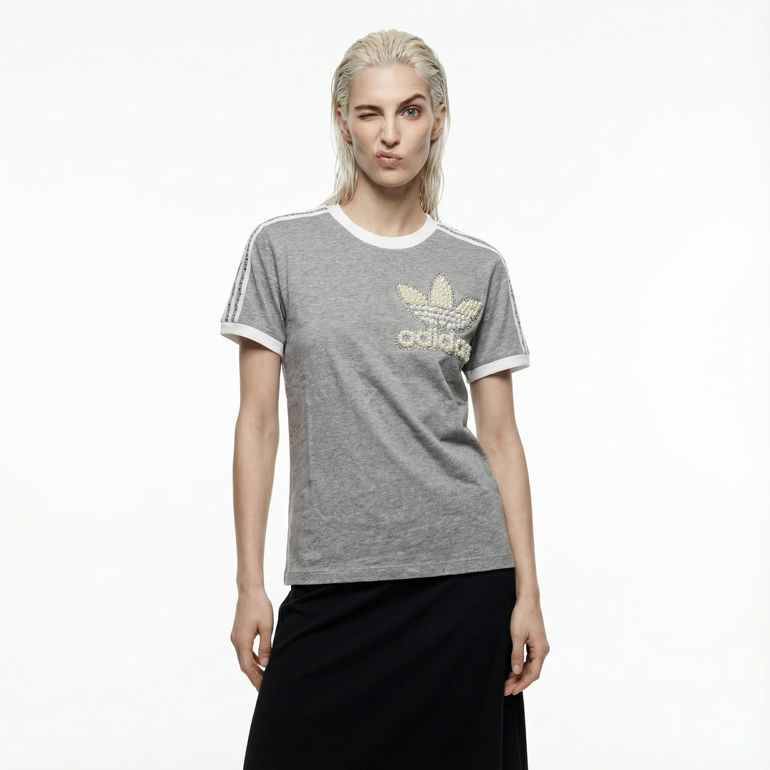 Grey Adidas T-shirt Pearls & Swarovski