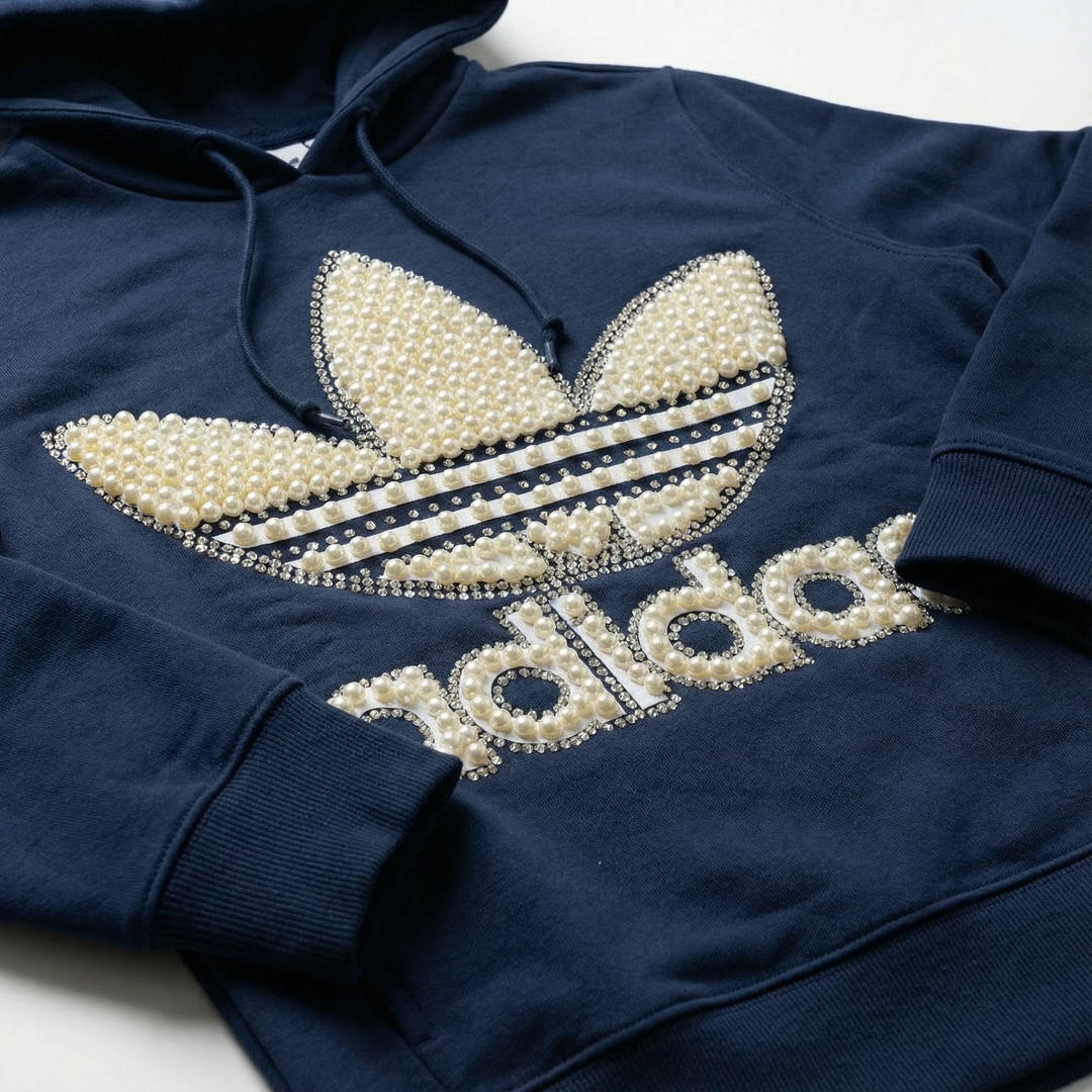 Blue Adidas Hoodie Pearls & Swarovski